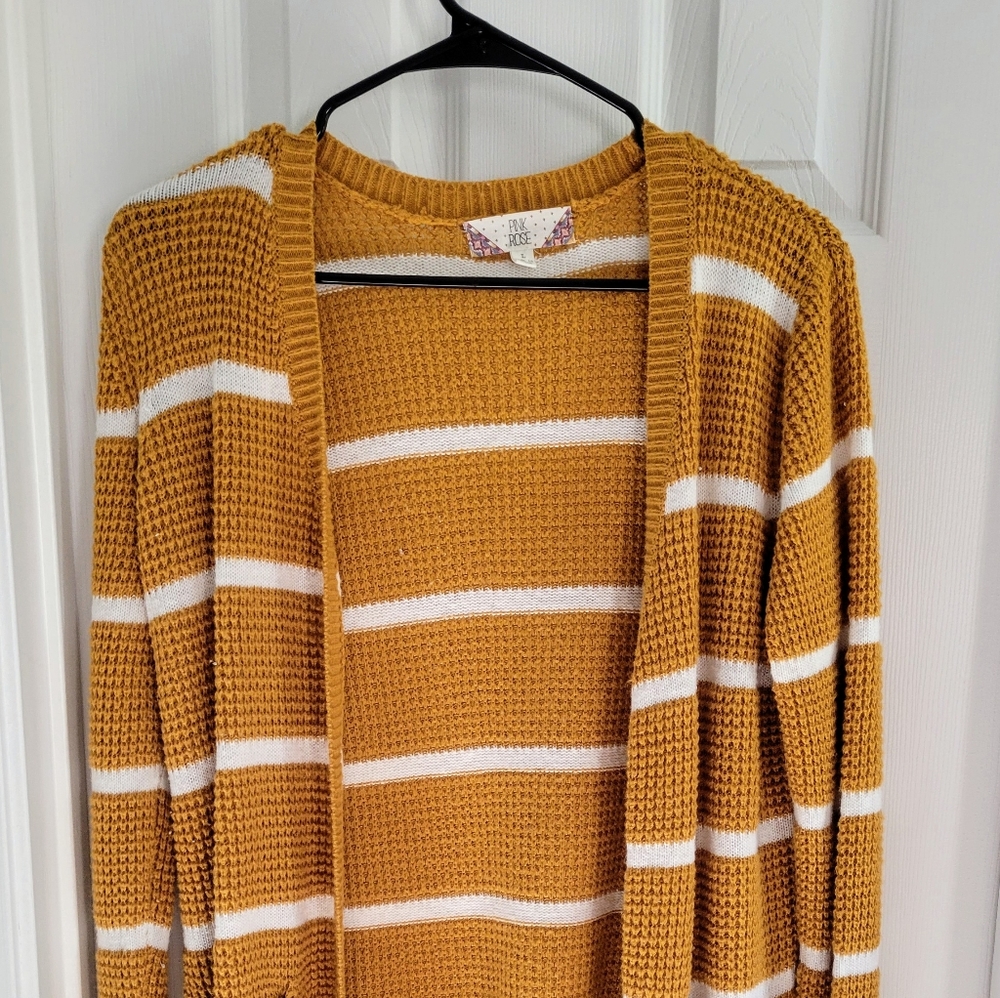 Mustard Yellow Striped Knit Cardigan